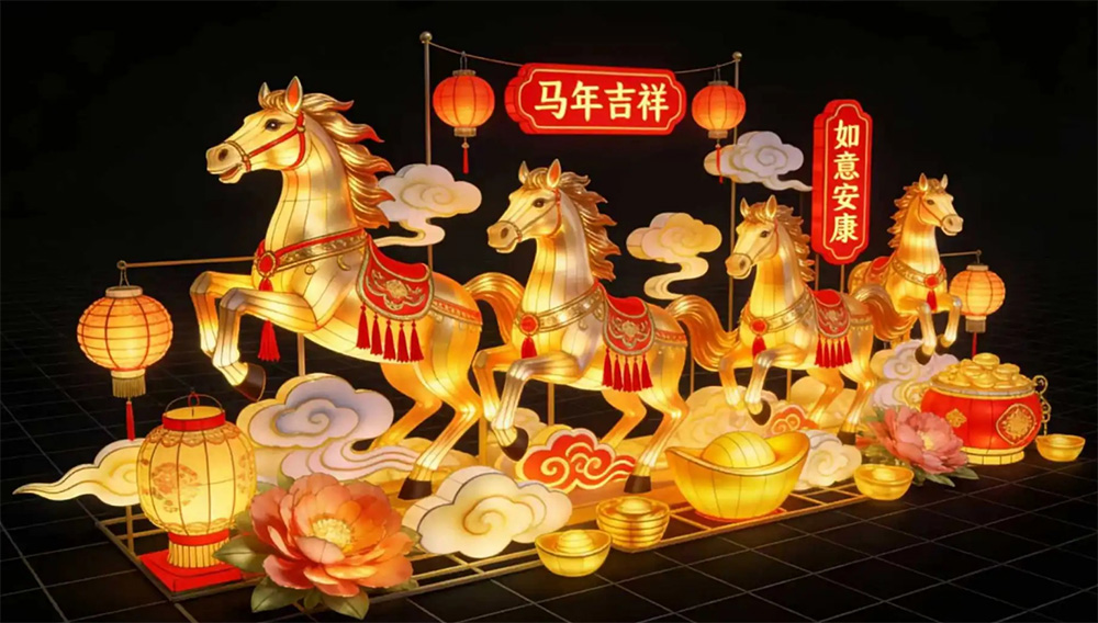 锡城景区添吉庆！无锡景区“四骏送福” 马年花灯