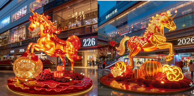 鎏金骏马来袭！南京商圈商场马年美陈花灯亮灯
